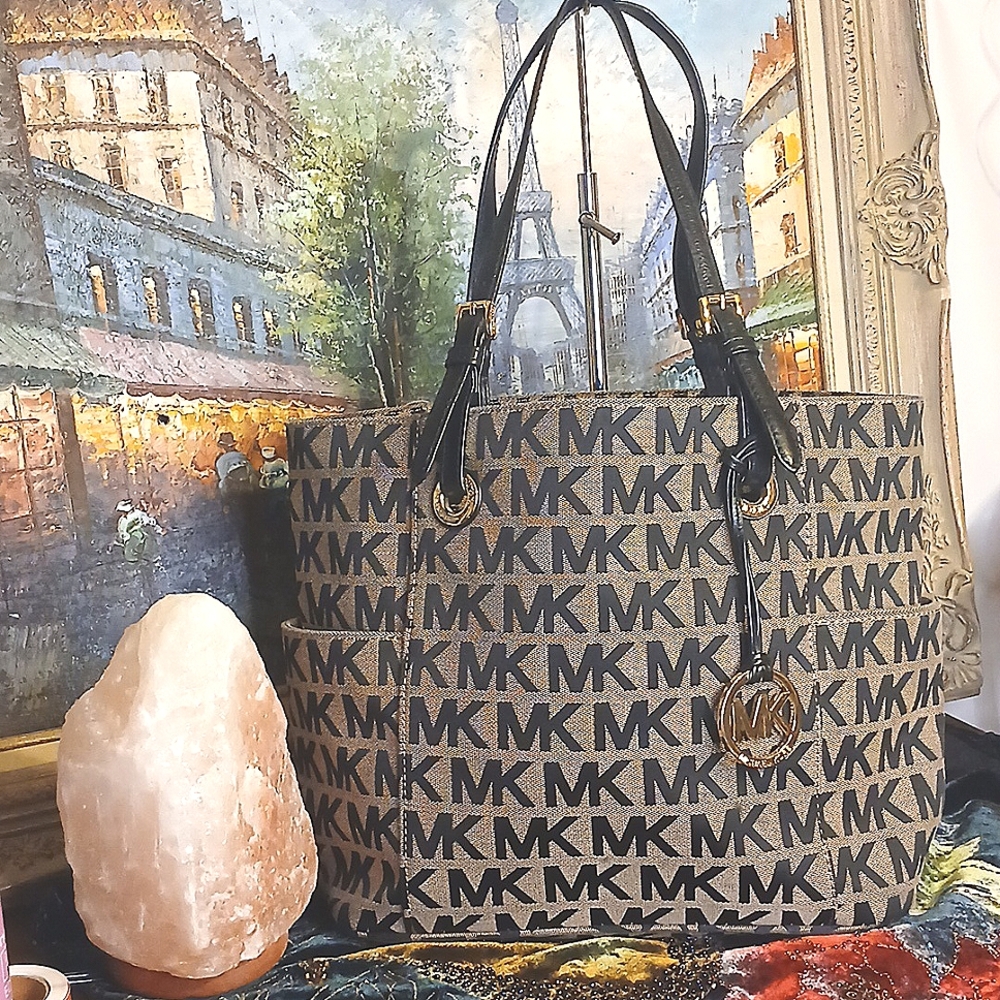 Michael Kors Black and Tan Logo Tote Bag
